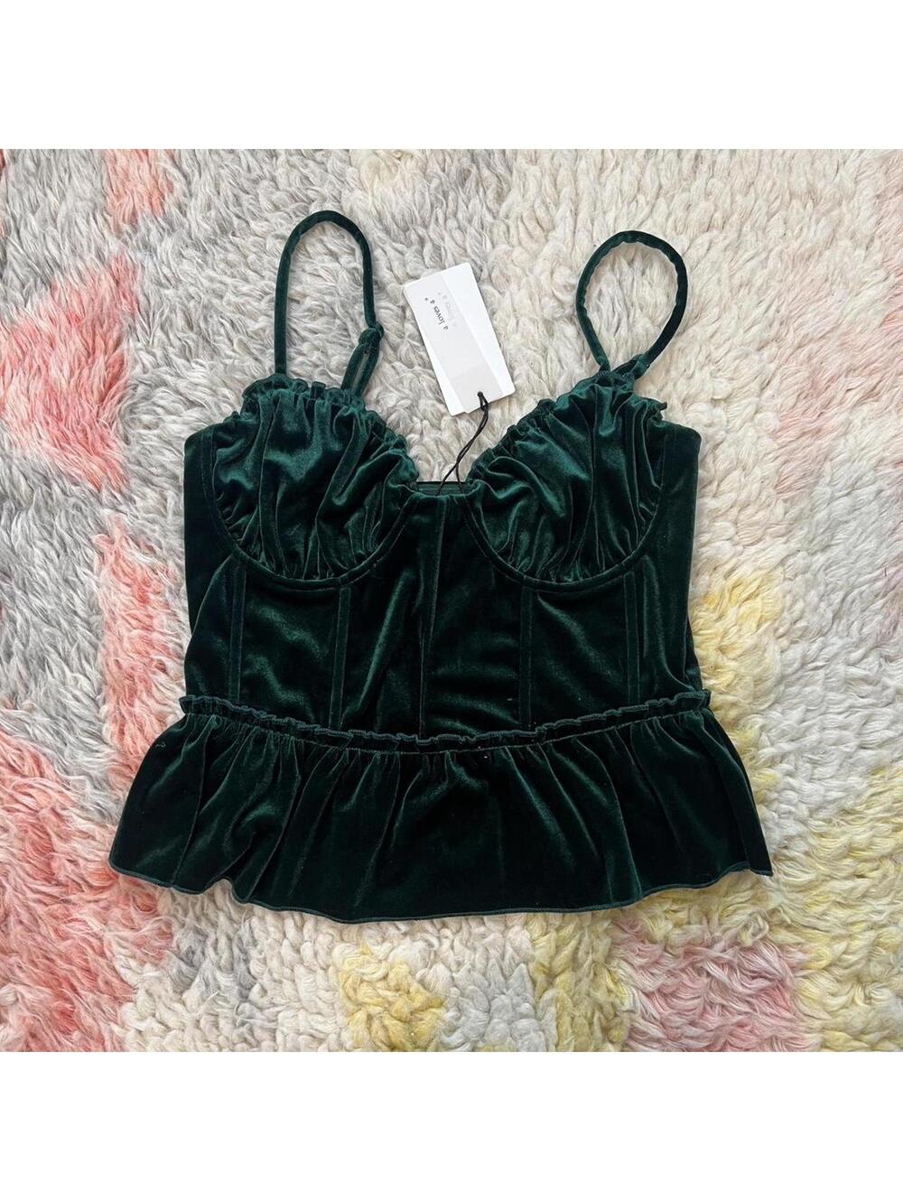 green velvet corset peplum top